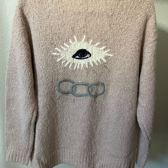 RAQUEL ALLEGRA DUSTY ROSE PINK EYE EMBROIDERED ALPACA CARDIGAN 1 OR S - Picture 6 of 13